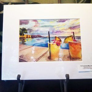 Diamondhead Mai Tais - W/C Print - Matted to 8x10